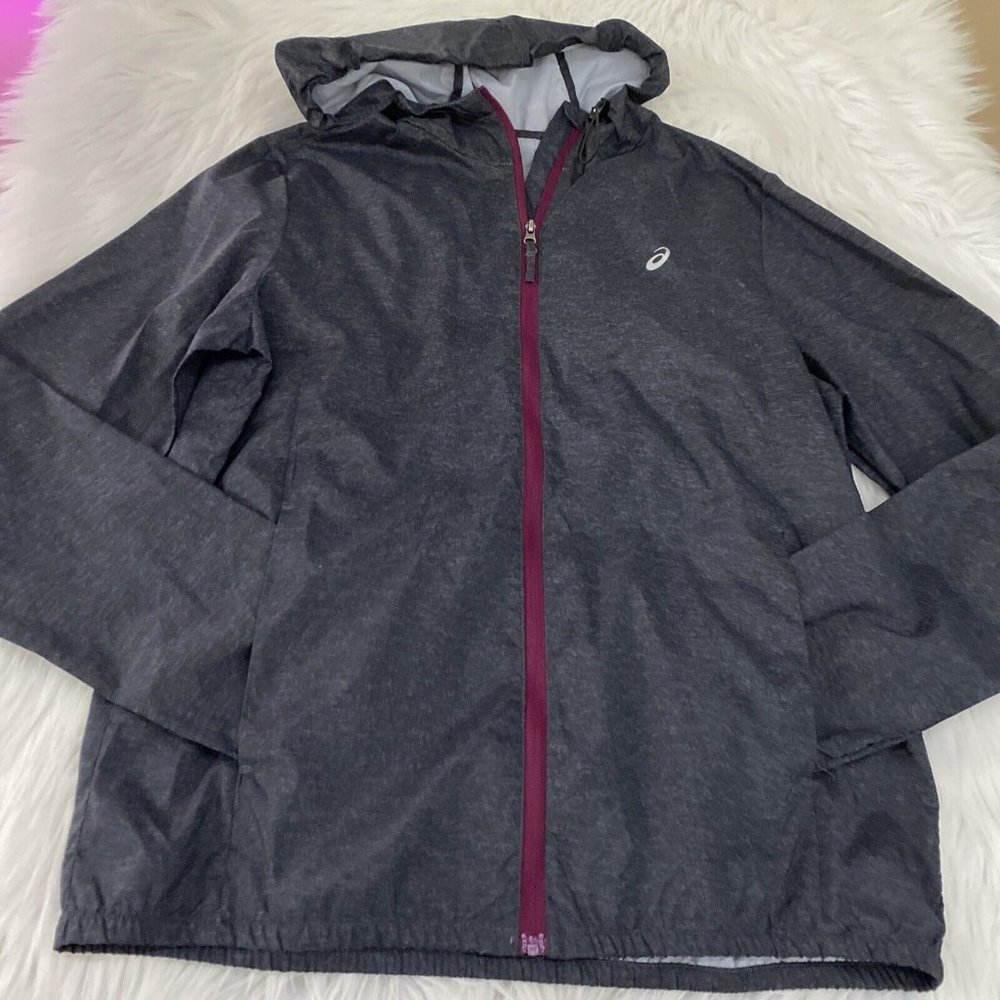 Asics womens gray jogging jacket size M purple zipper